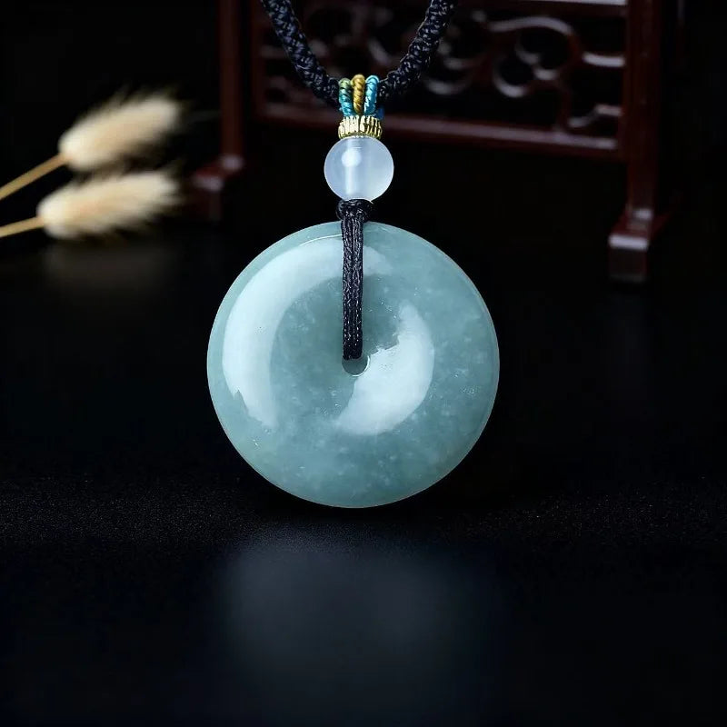 New Real Natural Jade Donut Ping An Knot Pendant Necklace Carved Charm Jadeite Jewelry Fashion Amulet Gift for Men Women