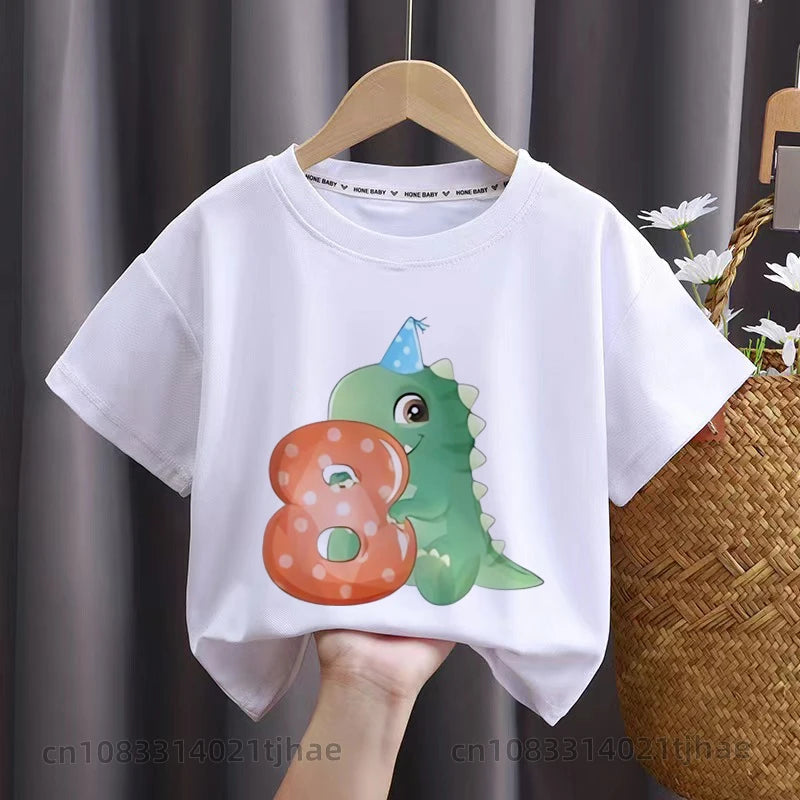 Cartoon Dinasour Birthday Baby Tshirts for Boy Party T-shirts Kids Tops Children Tees Girl Clothes