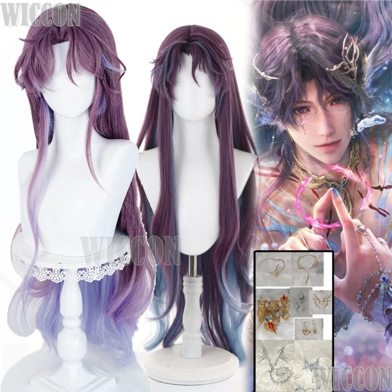 Merman Rafayel Lemurian Sea God Game Love And Deepspace Cosplay Long Purple Hair Wig 3D Prop Man Sexy Outfit Halloween Comic Con