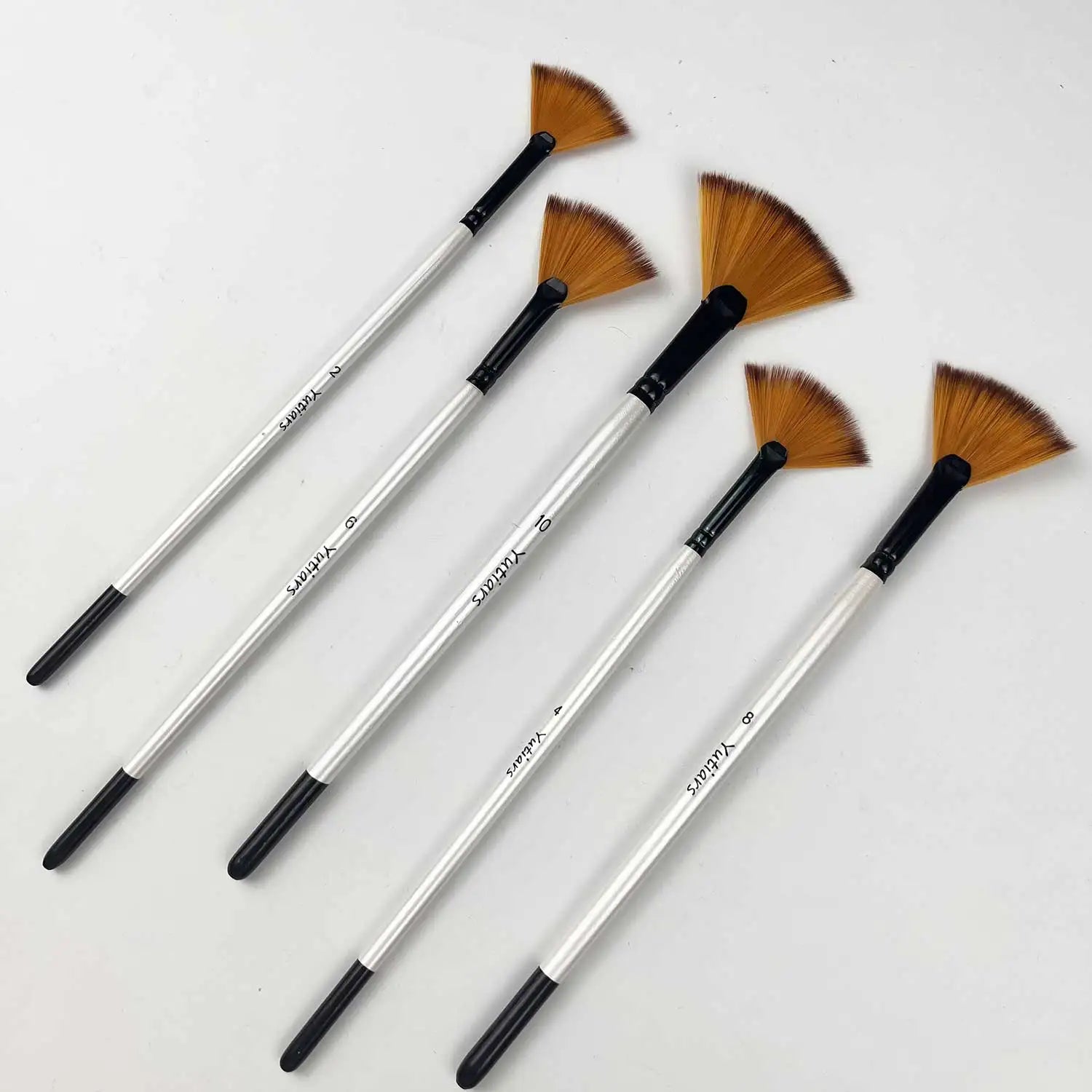Artist Fan Paint Brushes Set 5Pcs Fan Artist Brushes Soft Anti-Shedding Nylon Hair Wood Handle Painting Brush for Acrylic