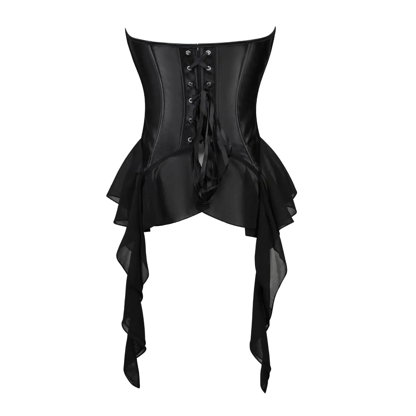 Womens Corset Dress Satin Overbust Bustier Waist Cincher Body Shaper Sexy Lingerie Lace Skirt Corsets
