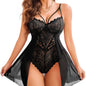 One-piece mesh lace lingerie: peach color adjustable strap bodysuit, silhouette women's figure-hugging sleepwear, sexy lingerie