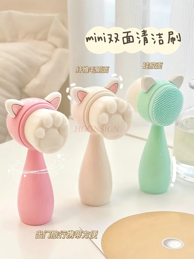 Portable face wash brush, silicone brush, facial cleanser, foam maker, cute cat claw cleaning brush