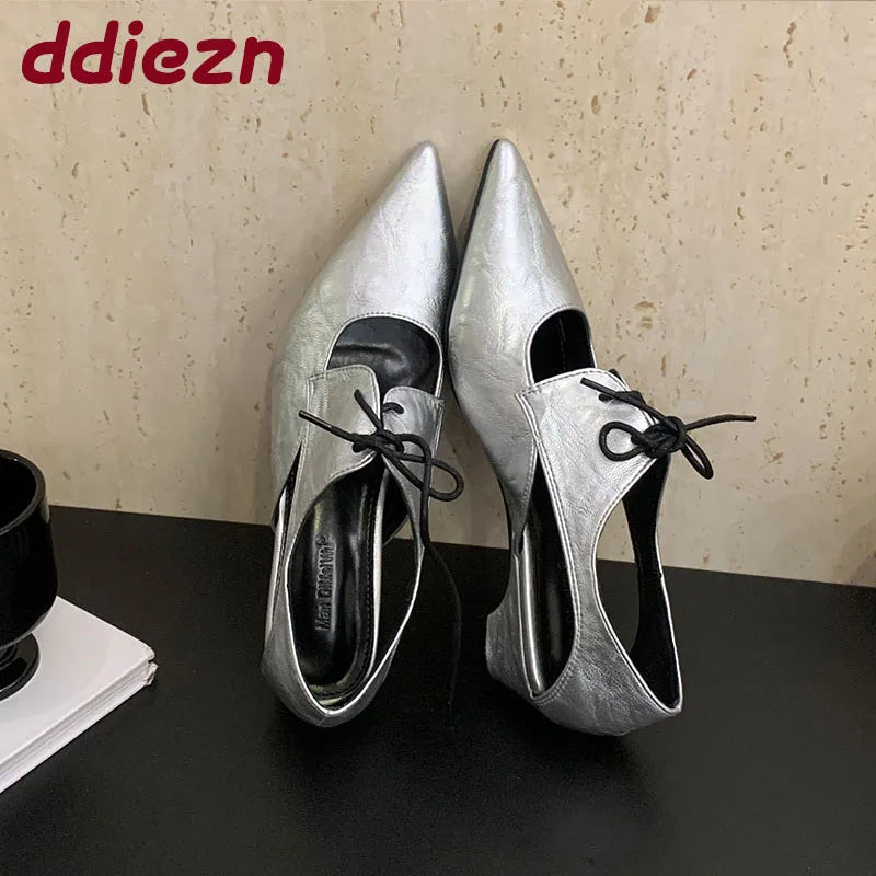2025 New Fashion Shallow Women Low Heel Shoes Luxury Female Pointed Toe Footwear Butterfly-Knot Ladies Heeled Shoes Pumps