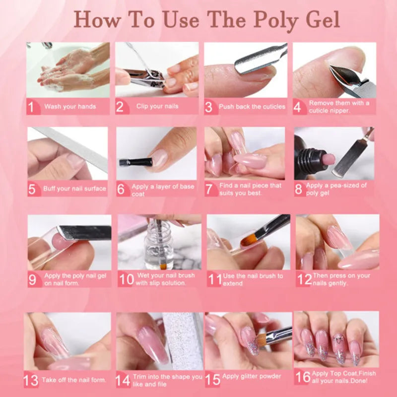 Acrylic Quick Building Nail Gel Polish Set with 6 W UV Lamp Base Top Coat Slip Solution Nail Tools  Nails Extension easy-to-use