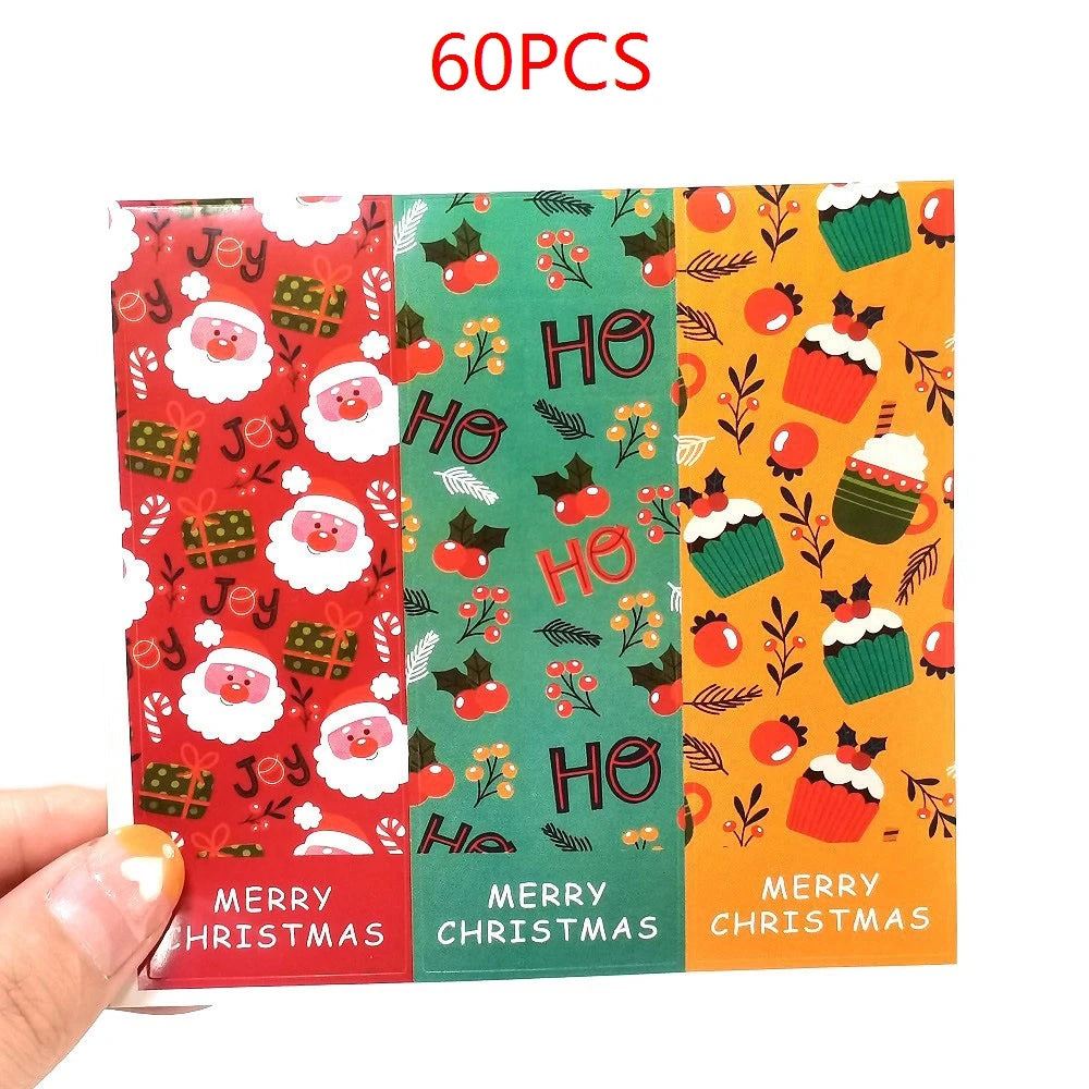 30-60Pcs Merry Christmas Stickers 6 Style Animals Snowman Trees Decorative Stickers Wrapping Gift Box Label Christmas Tags