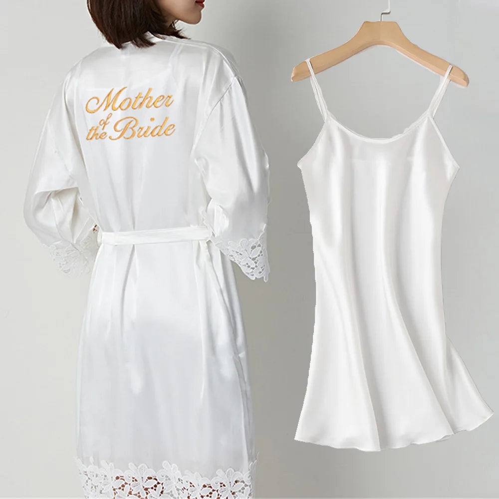 Sexy Lace Bride Bridesmaid Kimono Dresses Robes Women Home Gown Intimate Lingerie Wedding Robe Set Night Sleepwear Bathrobe 2PCS