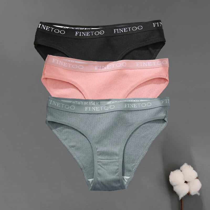 3PCS/Set Seamless Women's Cotton Briefs FINETOO Sexy Cotton Panties Set Women Underwear Solid Panty Intimates Lingerie M-2XL