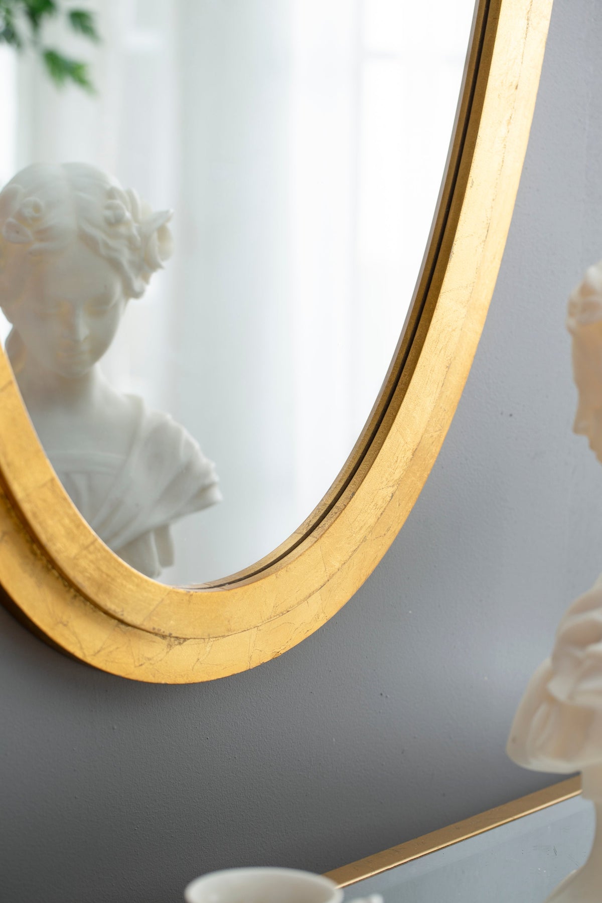 Shield-Shaped Gold Metal Frame Wall Mirror, 24 × 46 in