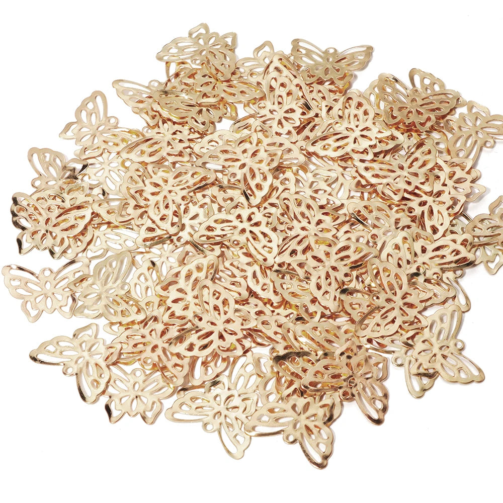 50pcs/lot 12X10/21X17mm Iron Hollow Butterfly Charms Accessories for DIY Jewelry Making Home Decoration Hair Accessory Supplies