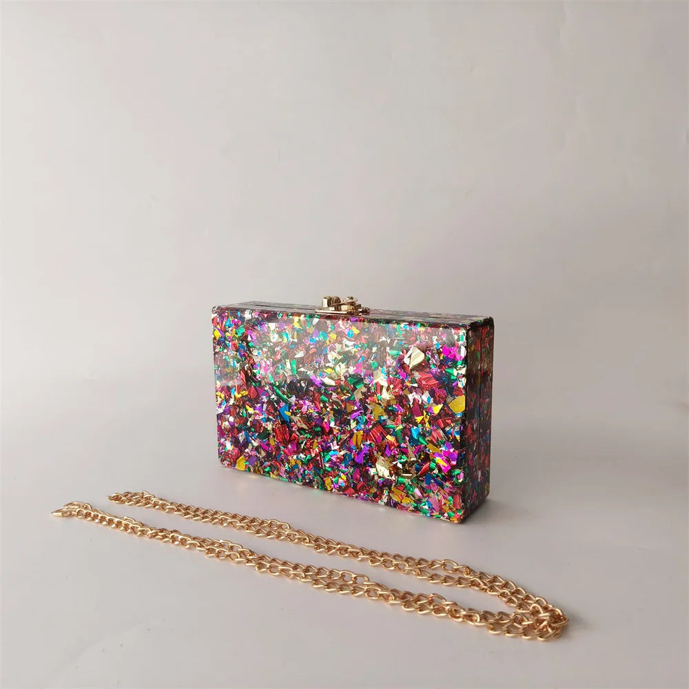 Colorful Big Glitter Acrylic Bag Handle Summer Party Wedding Evening Bride Gift Lady Handbag And Purse Mini Small Female Flap