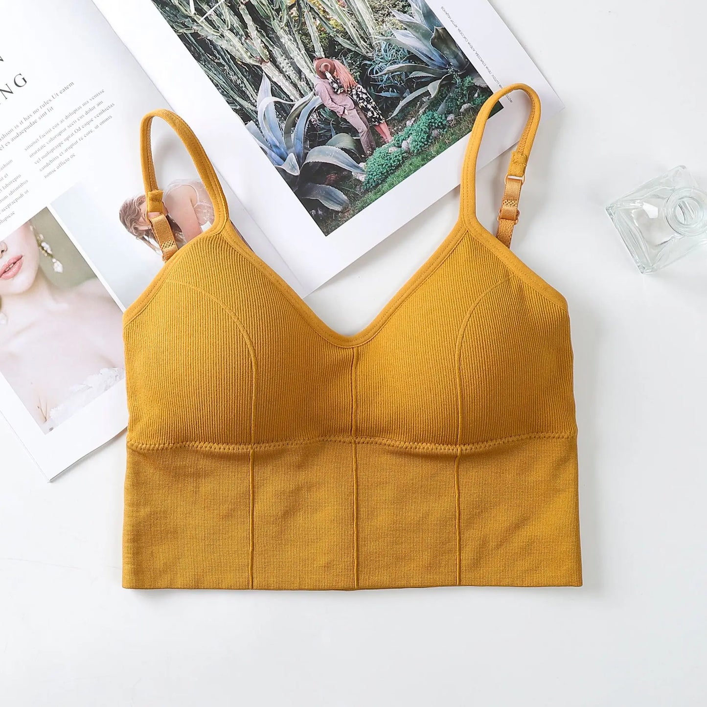 Women Tank Crop Top Seamless Underwear Vintage Crop Top Female Tanks Vest Camis Padded U Back Woman Sexy Sport Lingerie Camisole