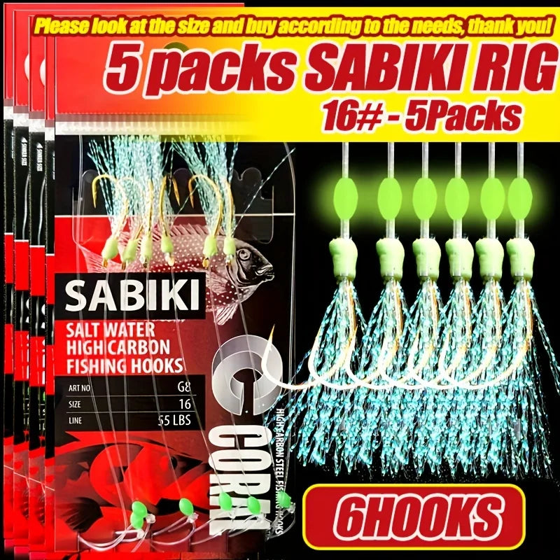 TAKBAS 1/5 Packs Sabiki Rigs, Fishing Bait Rigs, Luminous Sea Fishing Rig with High Carbon Fishing Hooks,for Fresh/Saltwater