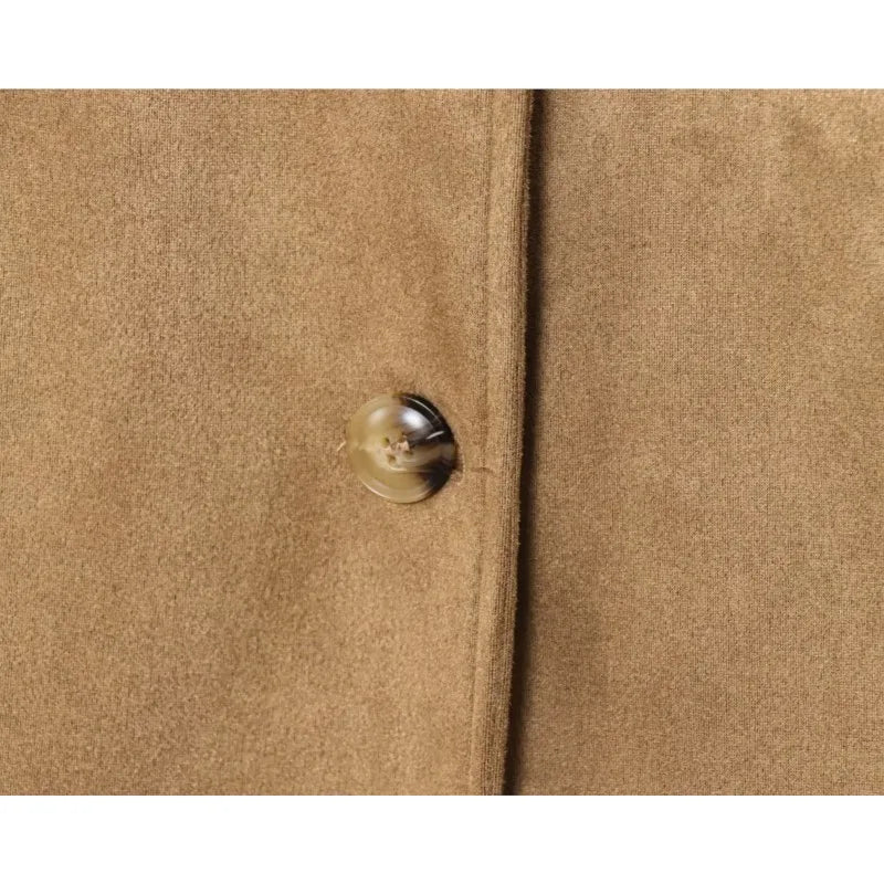 Suede Leather Coat Women Autumn Casual Long Sleeve Notched Lapel Collar Button Jacket Suit Collar Single Buckle Female Overcoat
