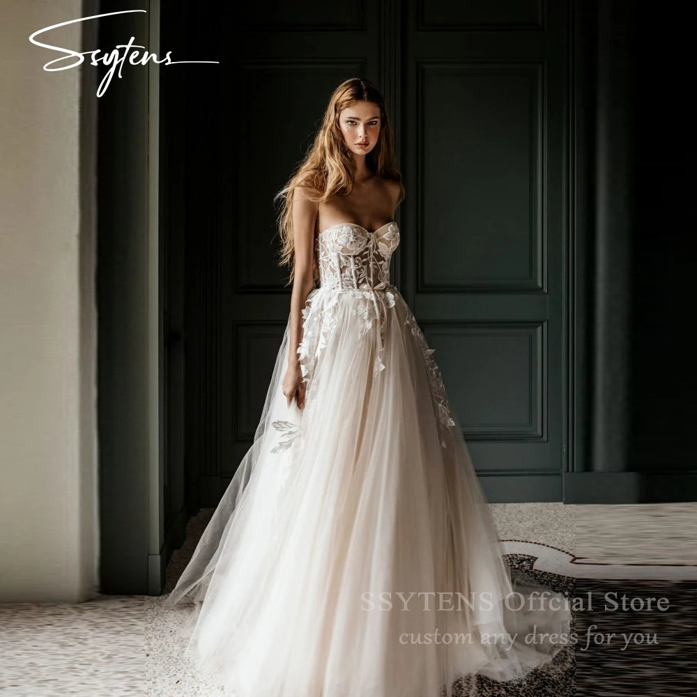 SSYTENS Boho 3d Flower A Line Wedding Dresses Woman Sweetheart Customized Formal Bridal Grown Bespoke Appliques Rode De Morrie
