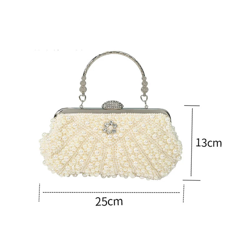 2023 New Shell Pearl Rhinestone Dinner Bride Dress Shoulder Bag Small Banquet Bag Cocktail Party Handbag Evening Clutch Purse
