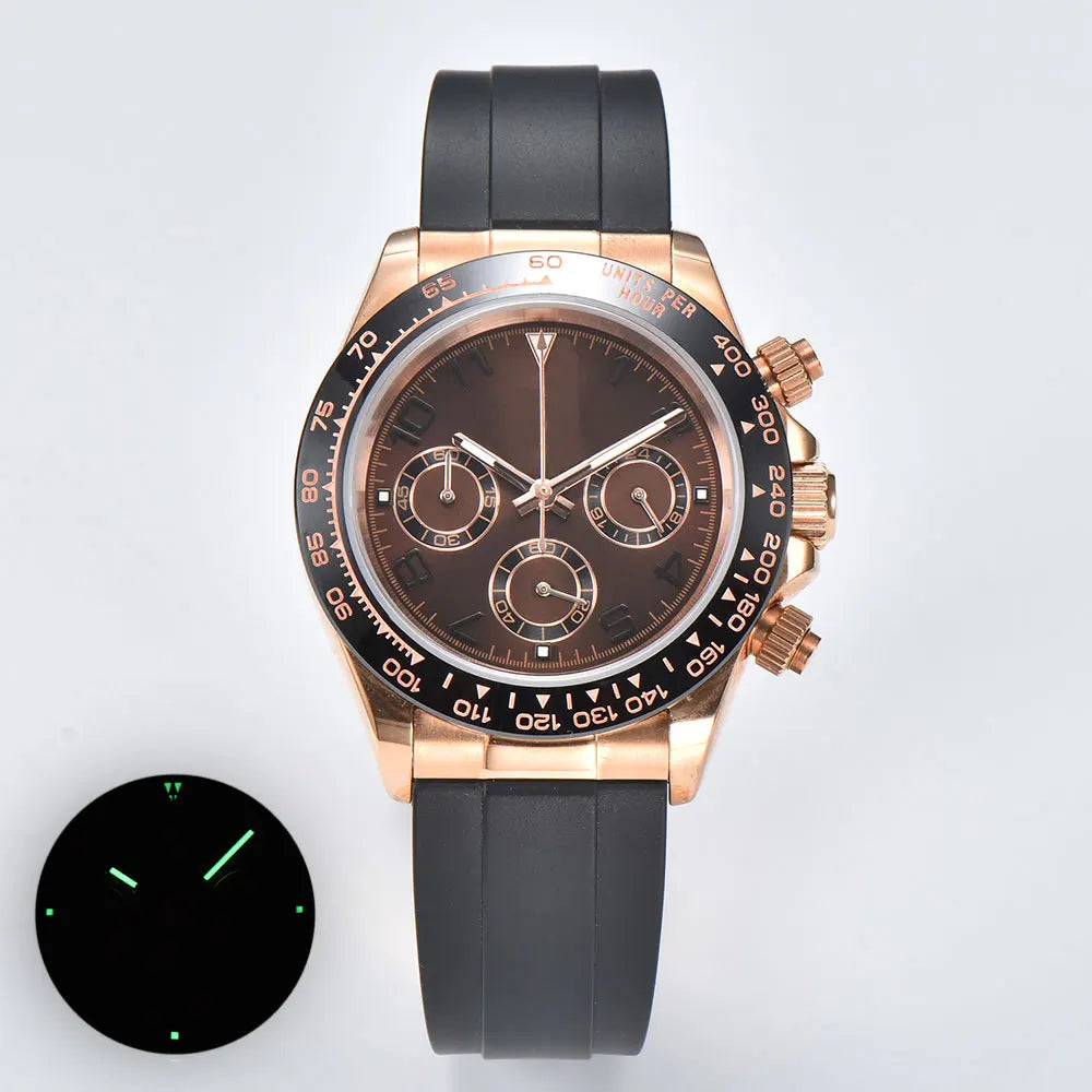 Luxury rose gold men's wristwatch VK63 movement chronograph sapphire glass rubber strap business men's waterproof wristwatch