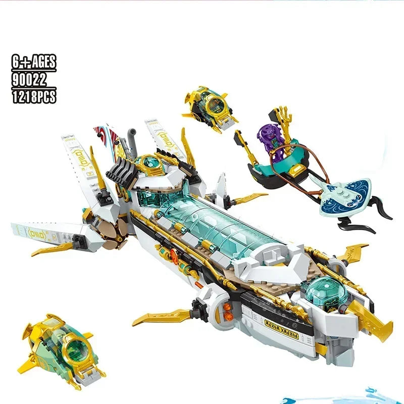 MOC 1218pcs Hydro Bounty Submarine Mech Sub Speeder 71756 Building Blocks Underwater Bounty Bricks Ninjasn Model Kids Toys Gift
