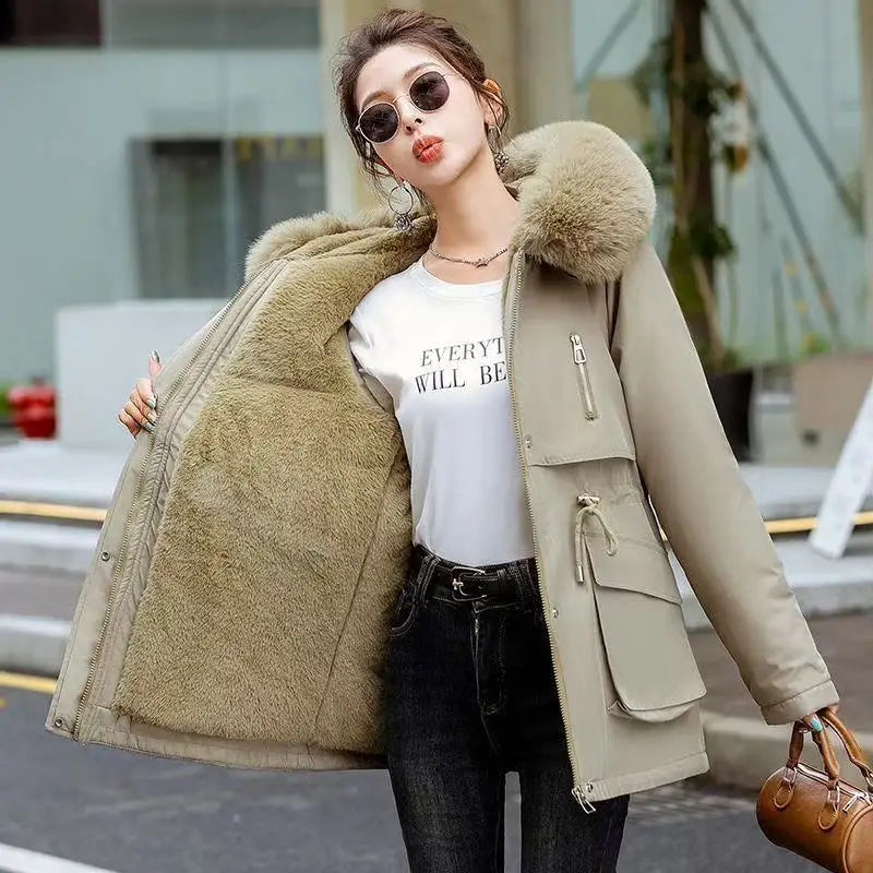 Winter Jacket Coat Women Loose Casual All-Match Thick Hooded Fur Collar Down Cotton Padded Jackets Female Warm Parkas Outwear
