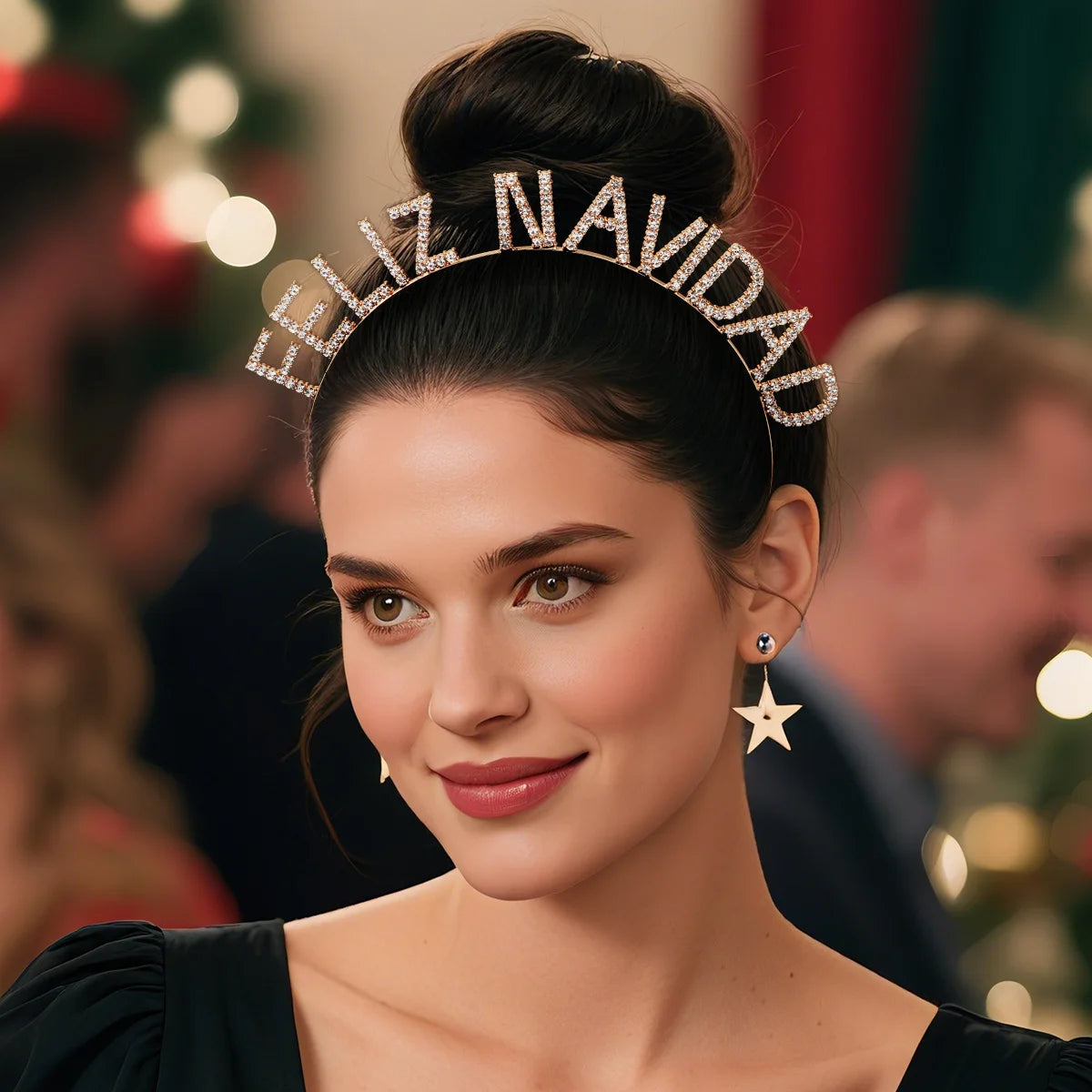 FELIZ NAVIDAD Christmas Alphabet Hair Band Sparkling Rhinestone Handmade Crown Tiara Party Headwear For Women and Girls