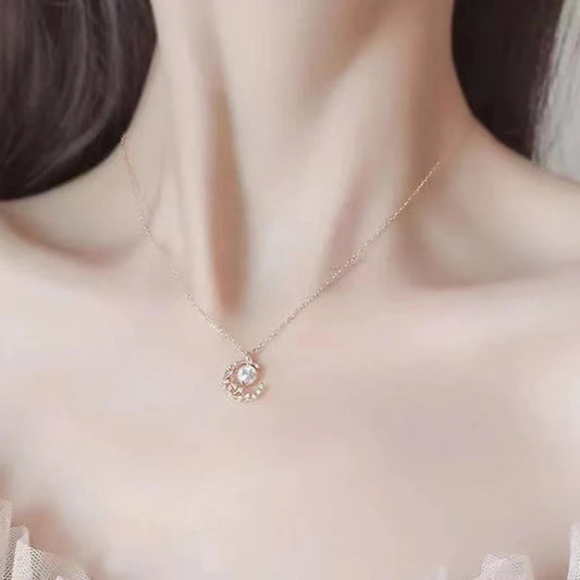 Charm Star Moon Pendant Necklace for Women Elegant Stainless Steel Rhinestone Chain Chokers Luxury Wedding Bride Jewelry Gifts