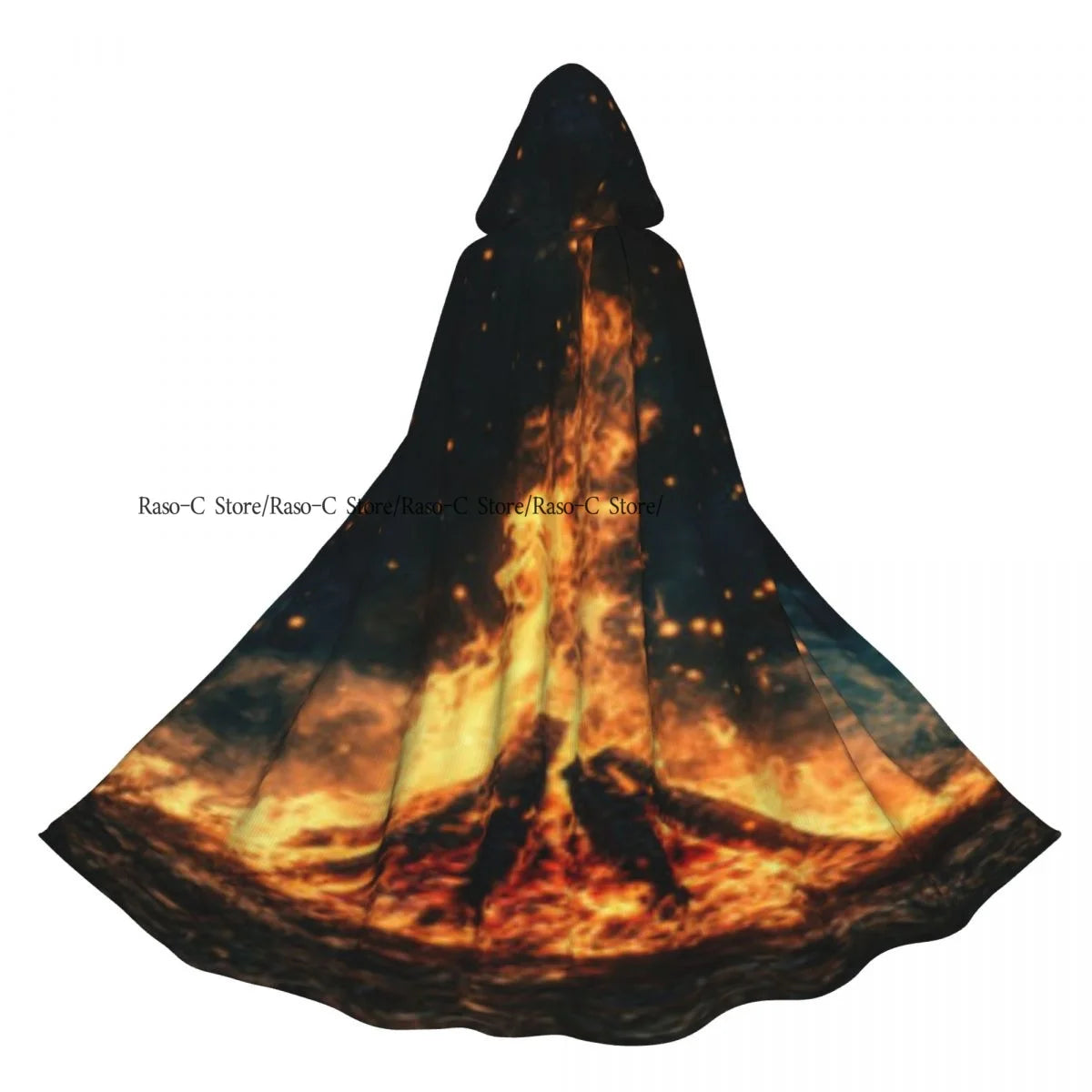 Long Cape Cloak Firestorm Texture Hooded Cloak Coat Autumn Hoodies