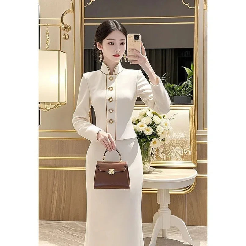 Spring and Autumn Korean Women's Fashion and Stylish Professional Coat Half Skirt Elegant Women's Two Piece Set
