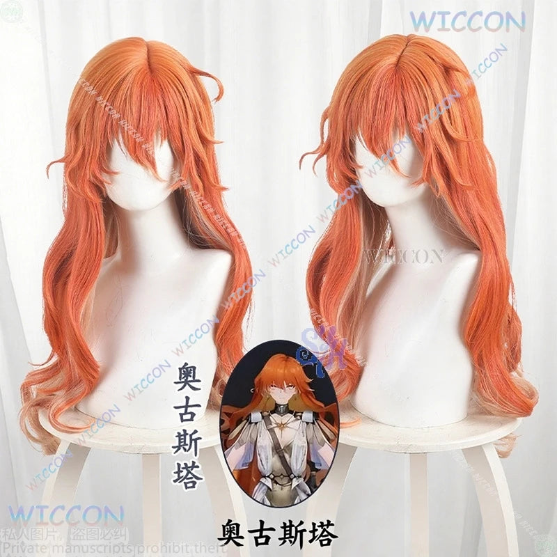 Anime Game Wuthering Waves Cosplay Augusta Costume Orange Wavy Sexy Woman Long Wigs Party Hair Resistant Halloween Christmas Cos