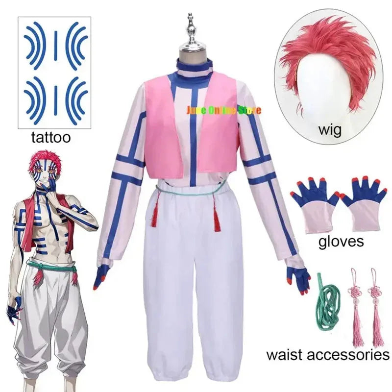 New s8s9 Anime Cosplay Costume Tattoo Gloves Akaza Wig Red Hair Halloween Party Carnival Outfits Wigs ❤2025 ☆
