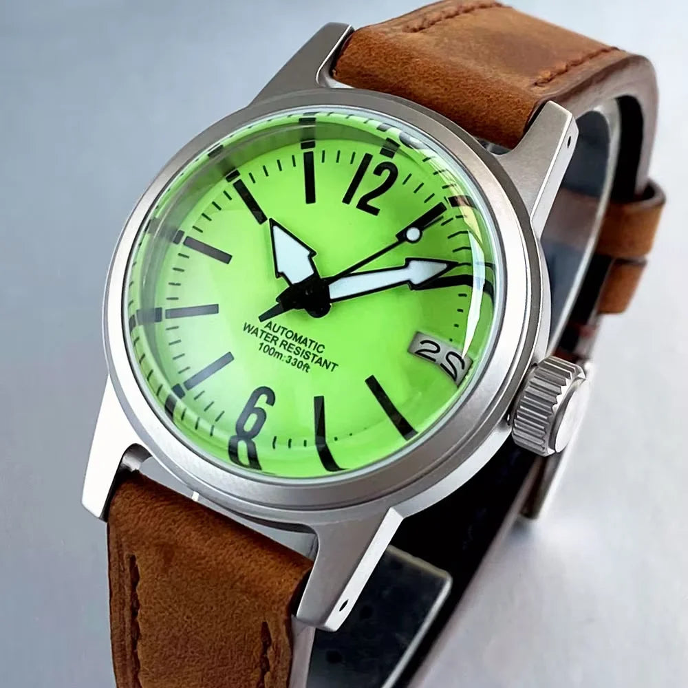 Custom Tandorio TD-177 36mm Military Sandblasted Sapphire Green Dial Watch 100m Water Resistance Japan NH35A Automatic  Watches