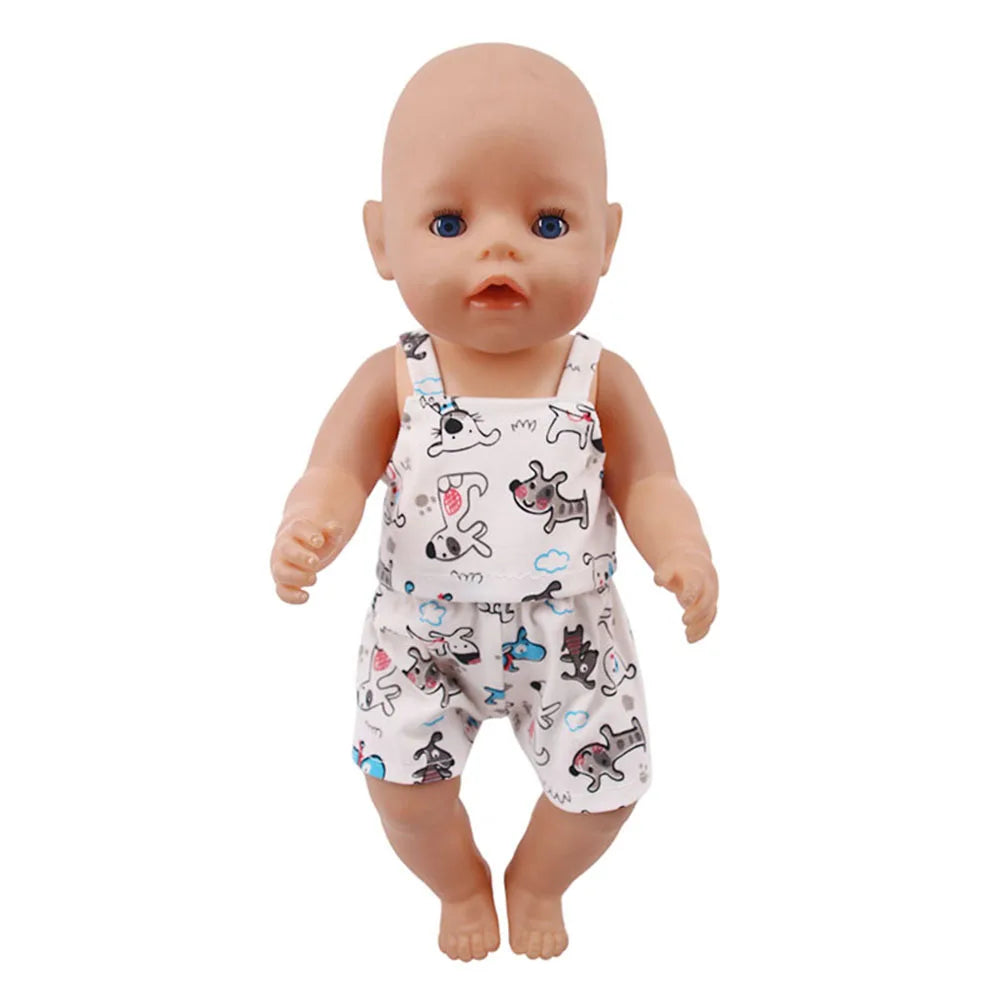 Doll Clothes Cartoon Animal Print Pajama Shirt For 18 inch American & 43Cm Reborn Baby OG Girl's Accessories Baby Clothes Gifts