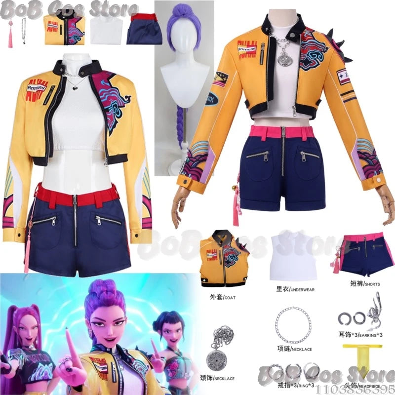 Rumi 2VER Suit K-POP Demon Hunter Cosplay Idol Girl Group Suit Sexy Coat Jacket Woman Wig Halloween Party Carnival Stage Outfit