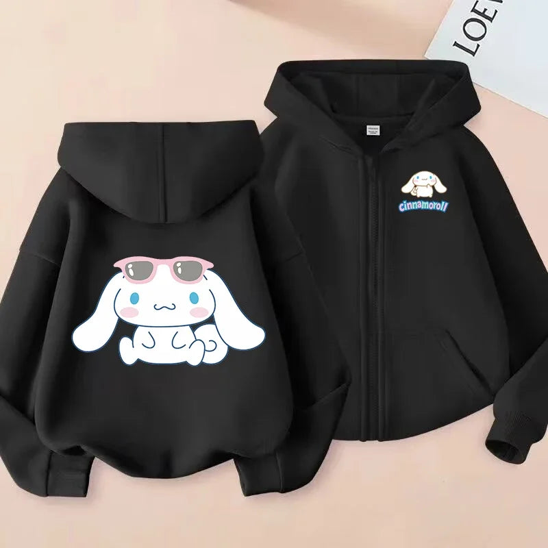 Cute Cinnamoroll Zip Up Sweatshirts Hoodie Children Cartoon Dog Clothes Kid Girl Boy Sweatshirt Streetwear Hoody Baby Casual Top