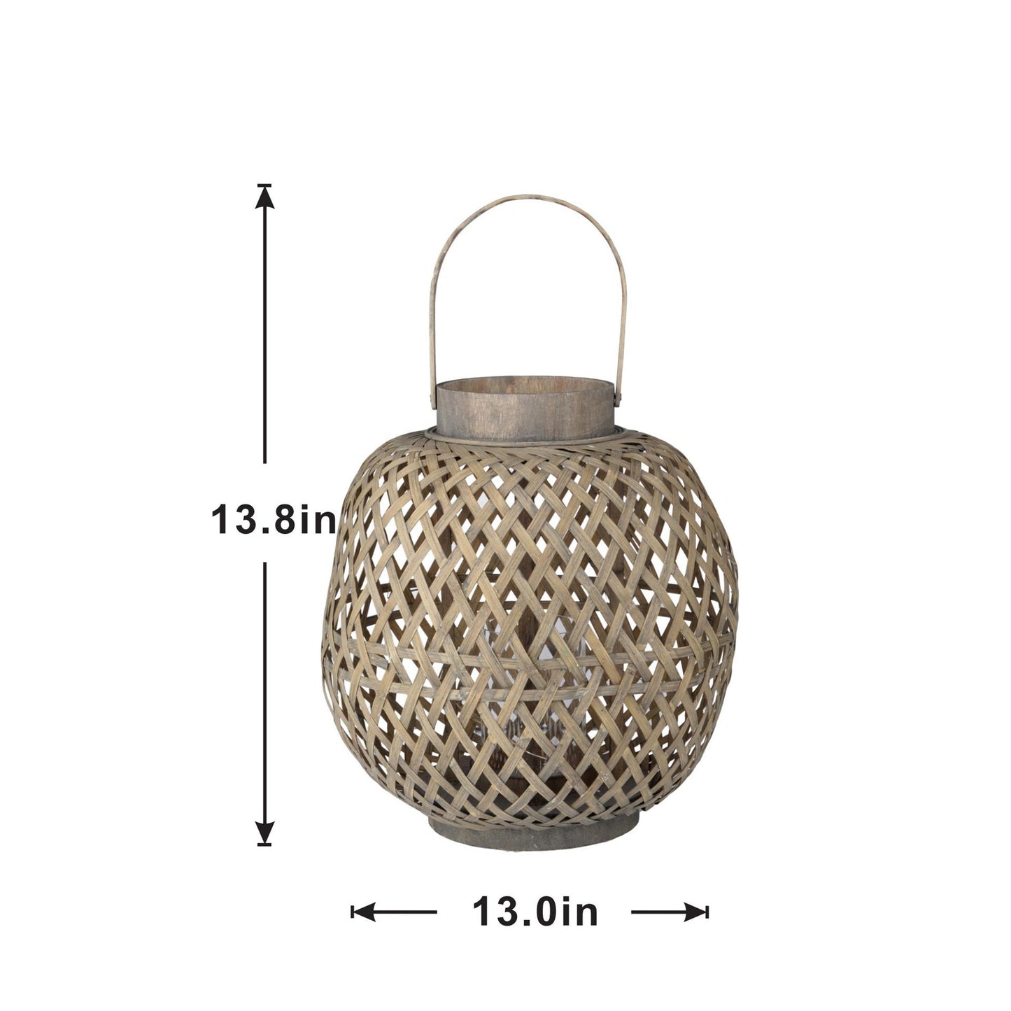 Oval Wood Lattice Candle Lantern with Glass Holder, 13.8 in Tall