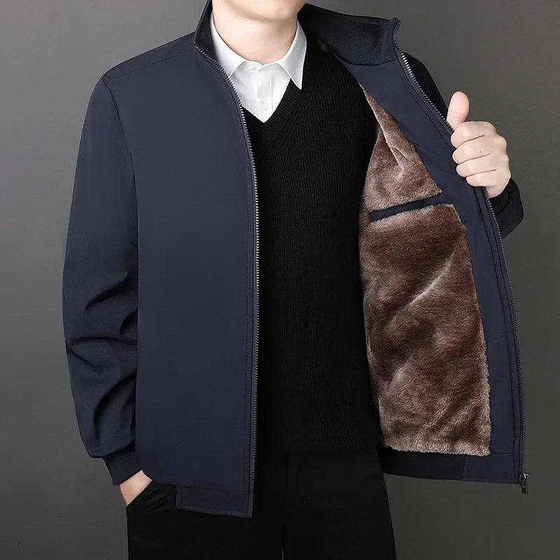 BROWON Brand Winter Jacket Men 2025 Autumn Solid Color Plush and Thick Coats Men Plus Size 8xl Stand Collar Warm Men Clothing