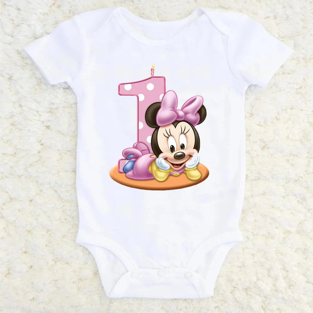 It's My 1st Birthday Mickey Minnie Baby Short-sleeved First Birthday Party Clothes 100% Cotton Baby Boys Girls Birthday Gift