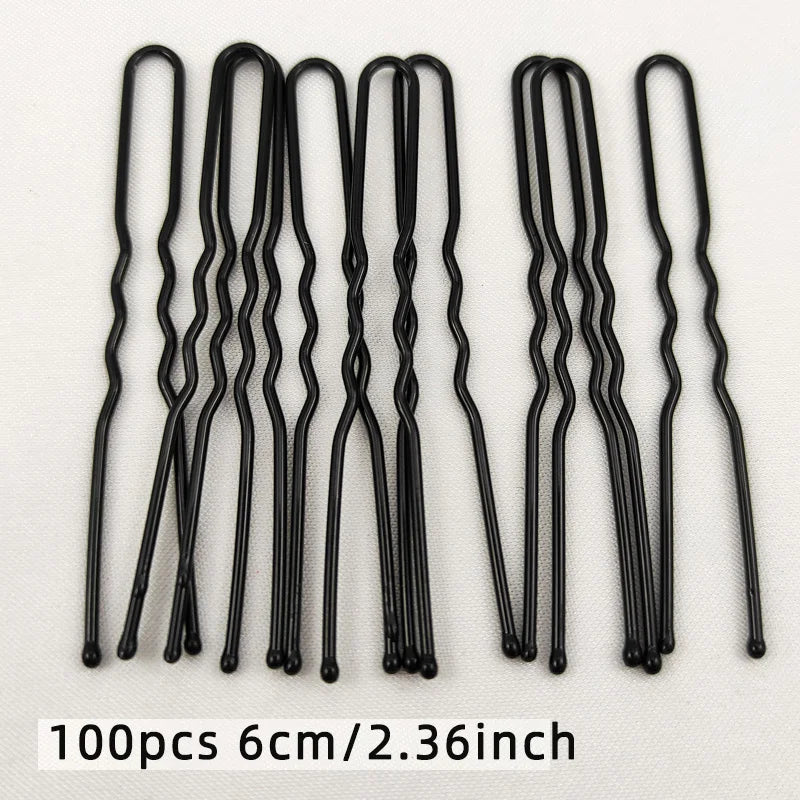 50/100 PCS Women 5/6/7/8 cm Hair Waved U-Shaped Bobby Pin Barrette Grip Clip Bridal Hairpins Black Metal Hair Accessories