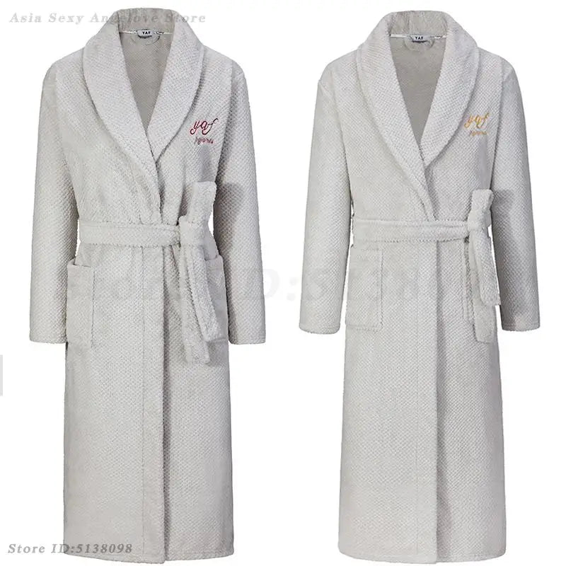 Winter New Couple Sleepwear Bathrobe Male Coral Fleece Yukata Nightwear Sexy Women's Home Clothes Flannel Absorbent Lingerie 3XL