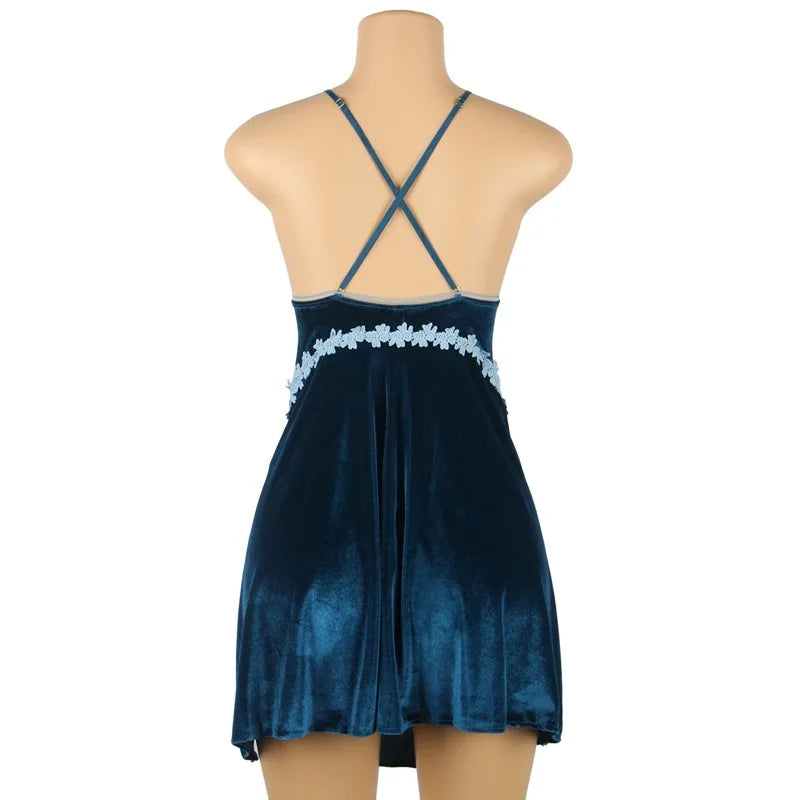 Plus Size/Big Size Luxury Velvet Lingerie Babydoll Chemise For Fat women sexy sleepwear  nighty for Ladies M-5XL