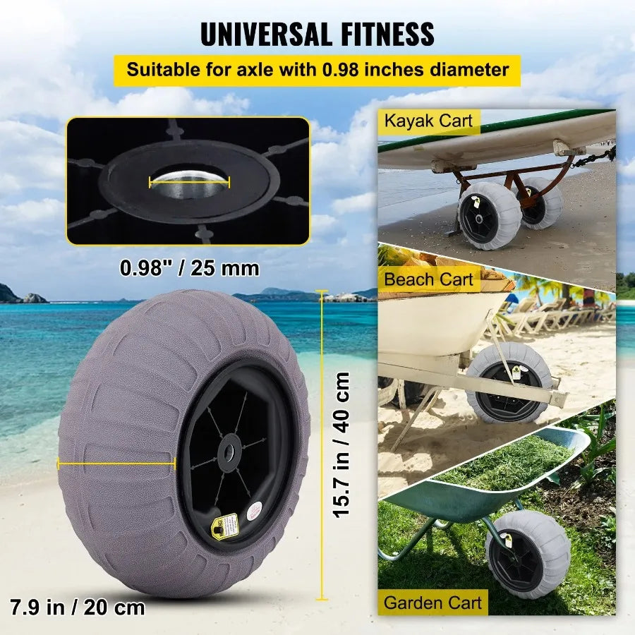 Beach Balloon Wheels 15.7 Replacement Sand Tires TPU Cart Tires for Kayak Dolly Canoe Cart and Buggy w Free Air Pump 2Pack