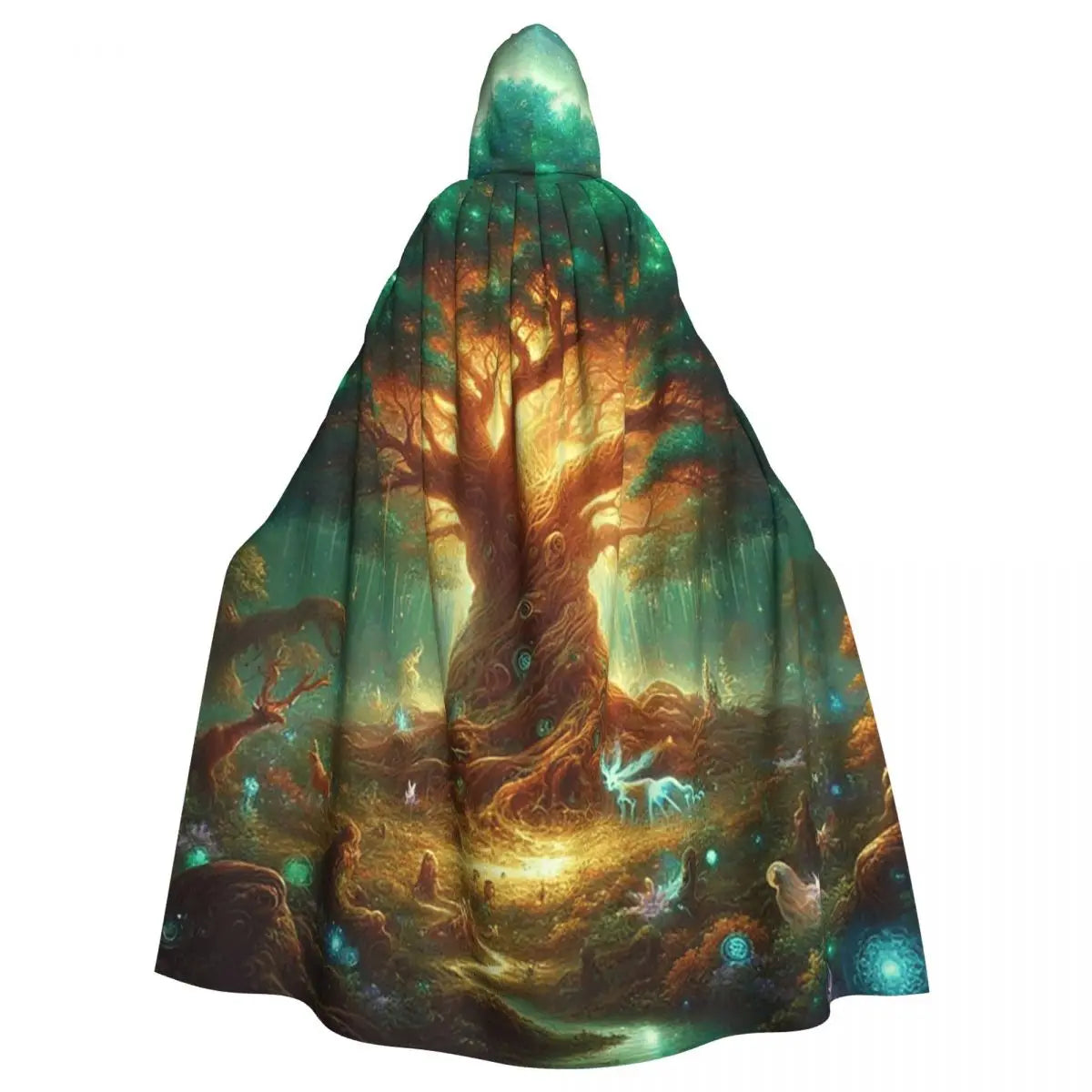 Enchanted Tree Of Life Long Hooded Cloak Witch Medieval Costume Cosplay Cape HalloweenVampire Adult Unisex