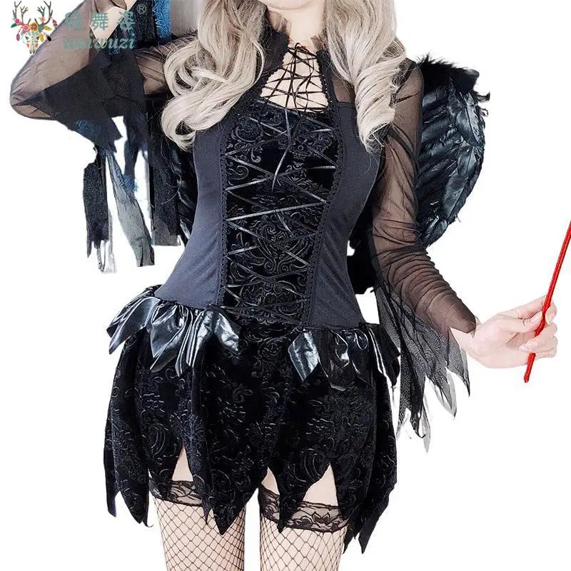 Halloween Costume Adult Women Dark Evil Angel Devil Cosplay Costume Vampire Ghost Bride Queen Witch Clothe Fancy Stage Clothing