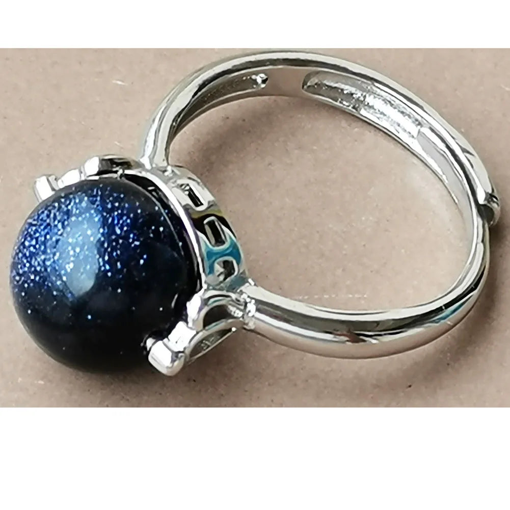 Tiger Eye Lapis Lazuli Opal Crystal Howlite Aventurine Blue Sand Carnelian Round Bead Ring  7~12" Adjust Size WB975