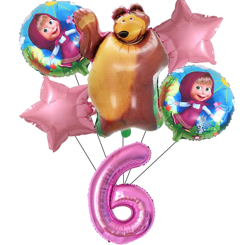 Cute Mashas and the Bear Party Balloons Party Decorations Cartoon Bear Party Favors Baby Shower Gifts For Kids Birthday Party