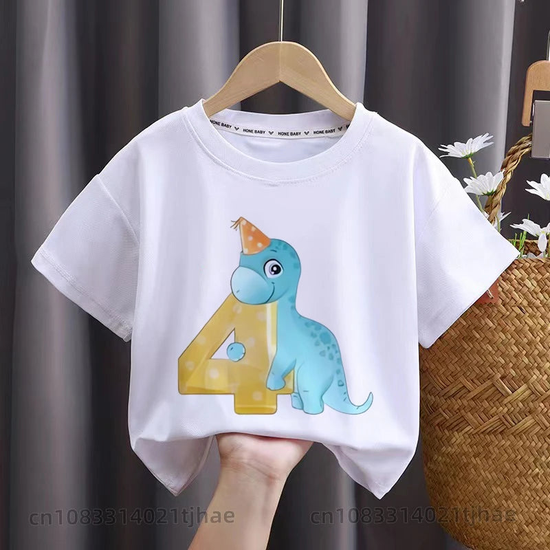 Cartoon Dinasour Birthday Baby Tshirts for Boy Party T-shirts Kids Tops Children Tees Girl Clothes