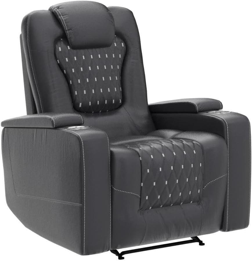 Power Recliner Chair Set Of 3 Black Leather With USB Ports