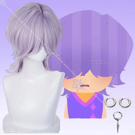 Saja Boys Mystery Cosplay Kpop Demon Anime Hair Purple Gray Wig Heat Resistant Synthetic Hair Wigs + Wig Cap Halloween Christmas