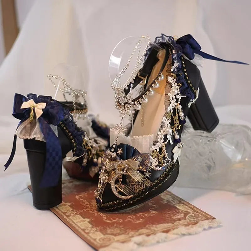 2025 Original Handmade Lolita High Heels Mary Jane Princess Shoes Dress Dress Middle Heels Women Kawaii Wedding Shoes Bridal