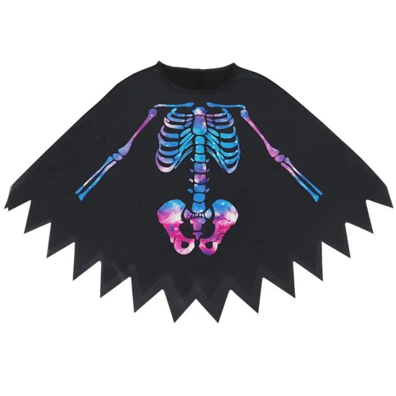 Parent-child Skeleton Costume Cloak Cape Poncho for Child Adult Unisex Scary Halloween Costumes Fancy Dress Outfit Fluorescence