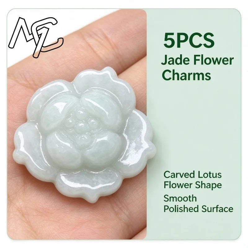 5Pcs Natural A Grade Jadeite Lotus Flower Charms Hand Carved Jade Flower Beads DIY Necklace Bracelet Jewelry Making Accessories